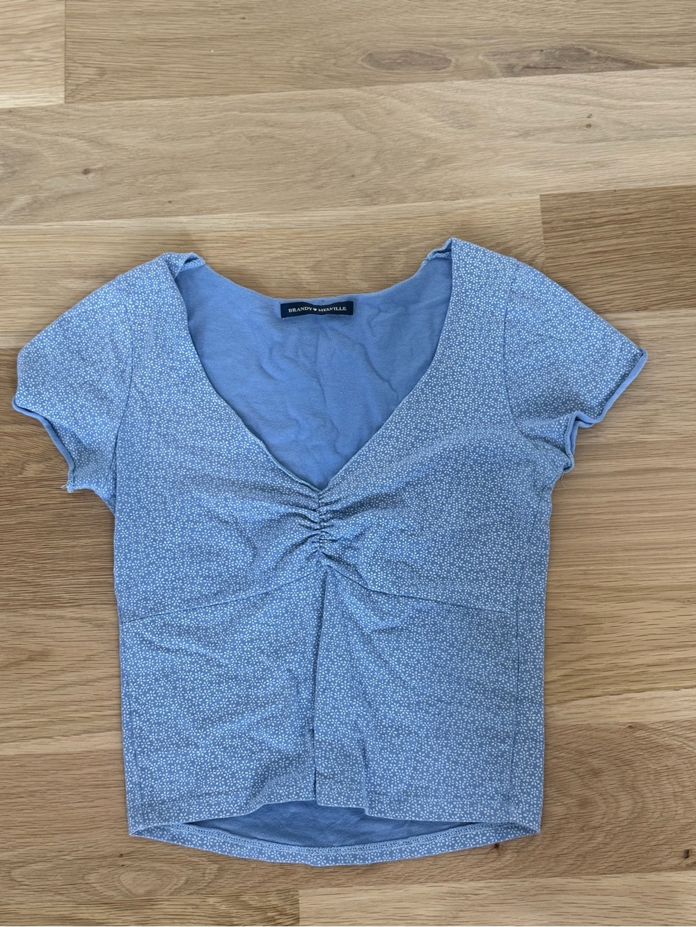 Brandy Melville Light Blue V-Neck Ruched Crop Top